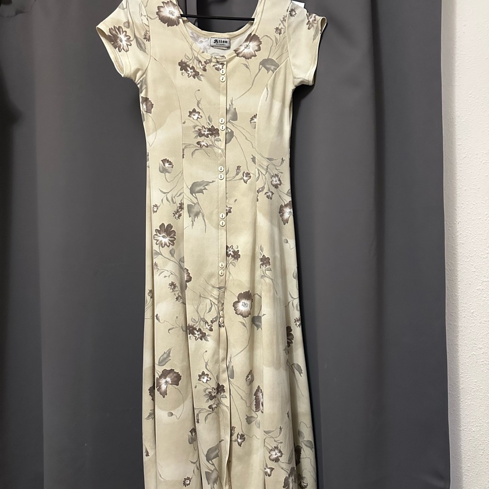 Floral Beige Button-Down Dress